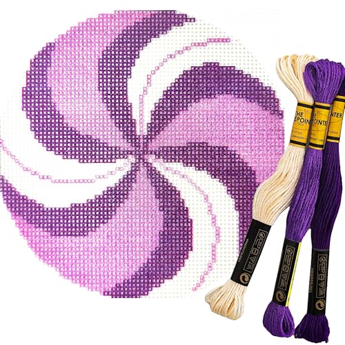 Howie's Needlepoint Needlepoint Kits, 18CT Printed Embroidery Pattern Starter Kits, Stamped Patterns Canvas Kits(Purple Peppermint,4x4inch) - color: Purple Peppermint