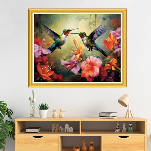 DMCVIVR Stamped Cross Stitch Kits for Beginners Adults Needlepoint Kits for Beginners Embroidery Kits for Adults Crossstitch Kit for Beginners 11CT-Hummingbird Flowers 16x20 inch, ArtKits18 - color: ArtKits18