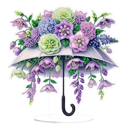 POETRYDRAW DIY Diamond Art Ornament Desktop Kit Umbrella Flower, Stand Up Acrylic Diamonds Painting Ornament for Adults, 5D Special Diamond Gem Craft Tabletop Placement Board Kit - color: Umbrella Flower