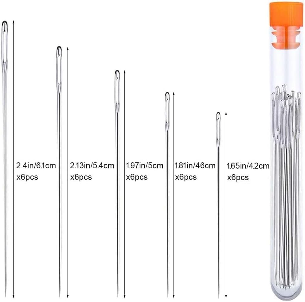 30 Pcs Stainless Steel Large Eye Sewing Needles, Sewing Sharp Needles, Embroidery Thread Needle, and Yarn Knitting Needles Leather Needle Hand Sewing Needles