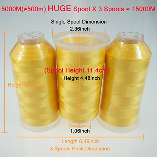 New brothread Huge Spools Embroidery Machine Thread -3xYellow - color: 3xYELLOW