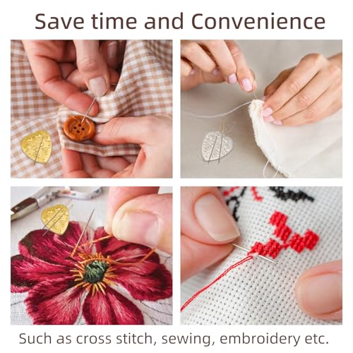 2Pcs Heart Magnetic Needle Minder, Retro Painted Magnetic Needle Nanny Threader, Silver Gold Sewing Supplies for Cross Stitch Embroidery Needlework Tools