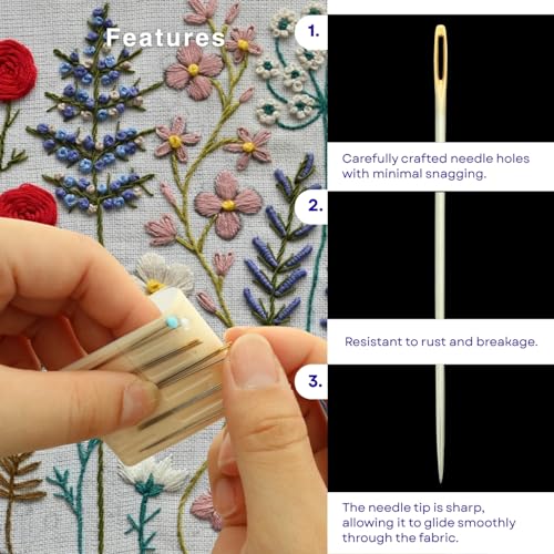 TUKUMO Gold Eye Embroidery Needles Crewel Needles Sewing Needles Set, 3 Size with 1 Threaders (Fine Type) - size: Fine Type