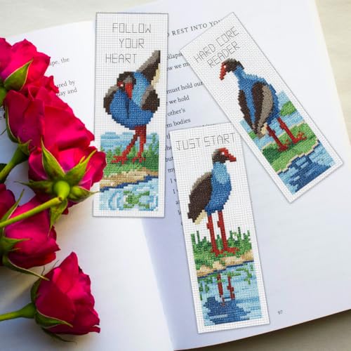 ORIGACH 6 Set Inspirational Water Bird Cross Stitch Bookmark Kit - style: Pukeko & Inspirational Quote