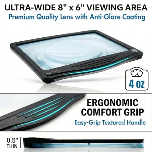MagniPros 5X Rechargeable LED Page Magnifier with 3 Color Light Modes-Black - color: Black