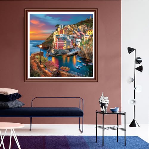 Dimensean Counted Cross Stitch Kit for Beginners, 11CT Unprinted Cross-Stitch Kit Easy Patterns Needlepoint Kit Cross Stitching Embroidery Kit Supplies-Seaside Scenery 18x18 inch - color: ColorDIY01