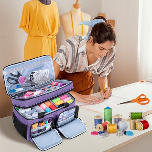 BAFASO Large Sewing Organizer Bag with an Individual Pouch, Purple - color: Purple
