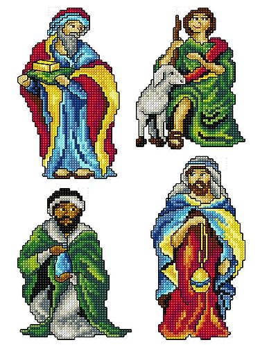 Counted Cross-Stitch Kit on Plastic Canvas with Nativity. 4 Cute Ornaments Different Dimensions 154CS. 14 Count Plastic Canvas Sheets 8.27x11.02 Inches. Wonderful for Embroidery & Craft Amateurs - color: Nativity 2