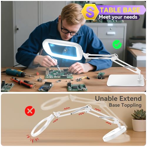 10X 30X Extra Large Magnifying Glass with Light and Stand 7-inch - color: White