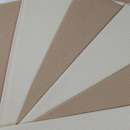 KCS 6 pc of 12" x 18"(30cmx45cm) 14CT Counted Cotton Aida Cloth Cross Stitch Fabric (Ecru+Khaki) - color: Ecru+khaki