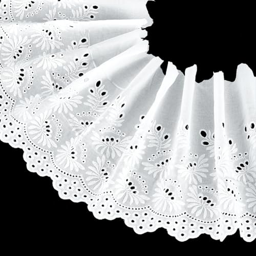 FINGERINSPIRE 3 Yards Ivory White Eyelet Cotton Trim 9inch Wide Cotton Lace Floral Embroidery Lace Trim Wavy Edge Floral Cotton Lace Ribbon for Sewing Dresses Clothes Bag Pets Clothes Decoration