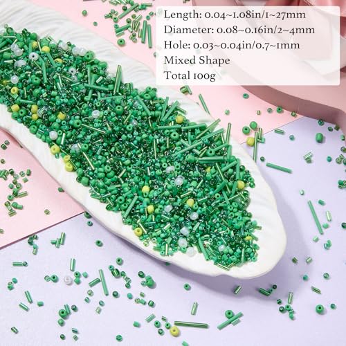 Ornaland Glass Bugle Beads Bulk, Long Embroidery Beads, Green, 100g - color: Green