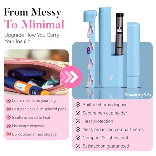STRAWBERRY & CO Insulin Cooler Travel Case - Built-in Sharps Dispenser & Temperature-Control Organizer (Blue) - color: Blue