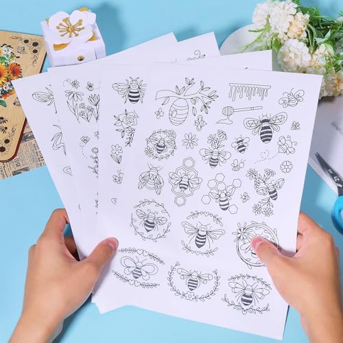 GLOBLELAND 4 Sheets Bee Water Soluble Embroidery Pattern 8.3×11.7 inch - color: Bee