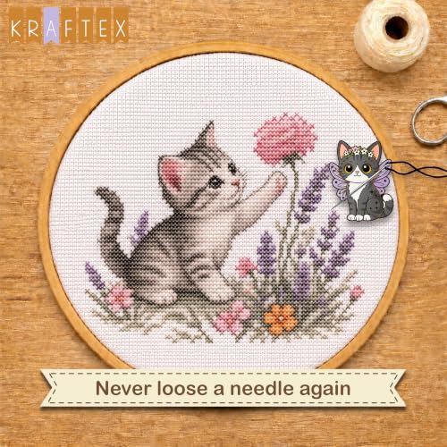 Kraftex Magnetic Needle Minder. Needleminder for Embroidery & Sewing. Cute Needlepoint Accessories. Magnetic Needle Holder for Cross Stitch. Cute Magnet Pin Gift - color: Whimsical Cats