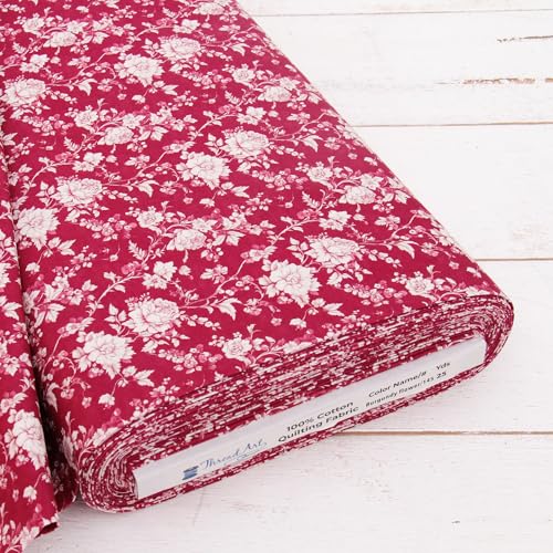 Threadart Vintage Burgundy Flower Cotton Quilting Fabric - By the Yard - color: Burgundy Flower, size: 1 YARD