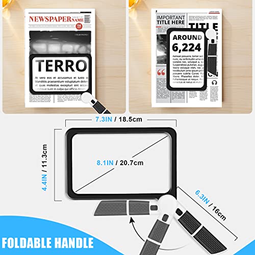 5X Handheld Magnifier for Page Reading - Large Folding Lighted Magnifier with 48 LED Lights (3Modes), Rectangular Handhold Magnify Lens Gifts for Reading Small Prints, Low Vision, Seniors - style: Full-Page Black