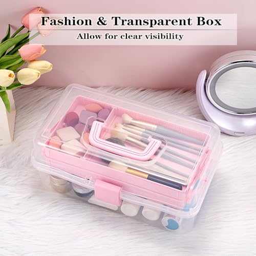 BTSKY 3-Layer Clear Plastic Dividing Storage Box Craft Organizer and Storage with Adjustable Spacers Portable Handled Art Supply Organizer Multipurpose Home Utility Box Sewing Organizers (Pink) - color: Clea+Pink