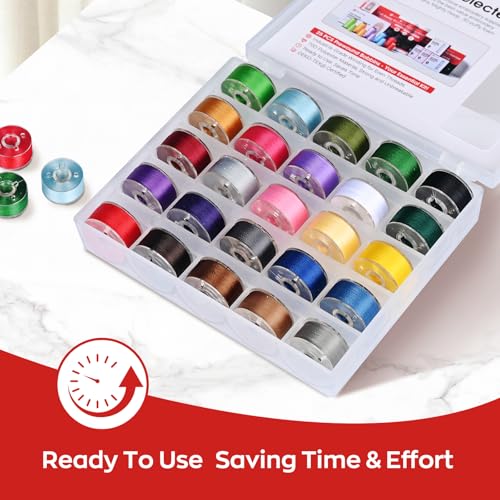 Poolin Prewound Bobbins Richword Selected 25PCS Colors Size A, Plastic Sided, 70D/2(60WT) Polyester Bobbin Thread for Single Needle Embroidery and Sewing Machine - color: 25pcs Colorful