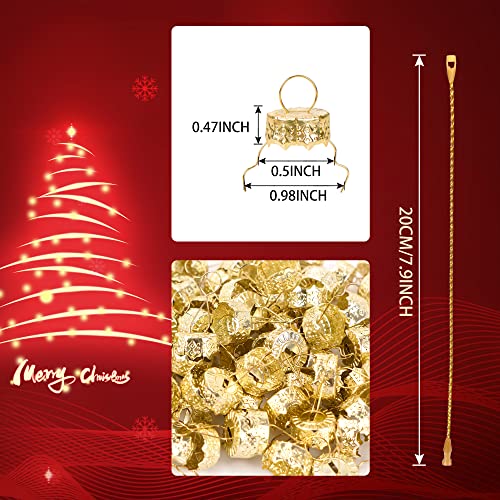 100 Pieces Round Christmas Ornament Caps and Ornament Hangers String Set - color: Gold