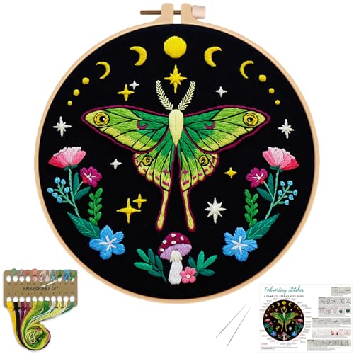 Nuberlic Moth Embroidery Kits for Beginners,Cross Stitch Kits - color: Moth