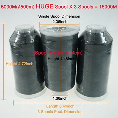 New brothread Huge Spools Embroidery Machine Thread -3xBlack - color: 3xBLACK
