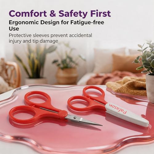 PAFASON Small Travel Sewing Crafting Scissors Set Straight Curved Tip - color: Curved 3.5in Red + Straight 4in Purple