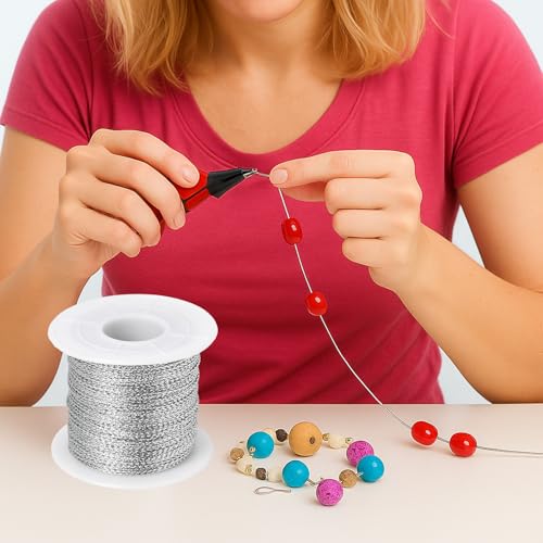 Metallic Cord 218 Yards 1mm Silver String Twine Metallic Tinsel Thin Ribbon Rope Silver Thread String for Crafts Bracelet Necklace Jewelry Making Gift Wrapping Christmas Ornaments Hanging Decor 2 Roll - style: silver