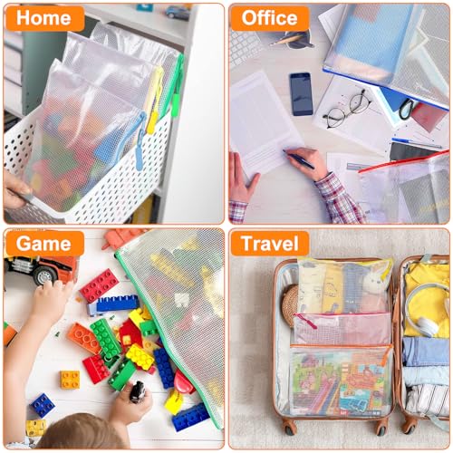 24 Pack 8 Color A4 Mesh zipper pouch bags, Storage Bags, File Bags for Classroom Organization, Zipper Pouches of office supplies, Puzzles, Board Game Storage - color: Multicolor, size: A4