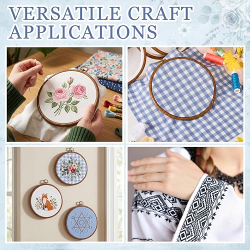 Tudomro 12 Pcs Decorative Embroidery Hoop with Fabric Set 6.7" Round Imitated Wood Cross Stitch Frame & 11.8" Blue Pre-Cut Cloth Squares for DIY Art Craft Sewing Hanging Ornament - color: Blue