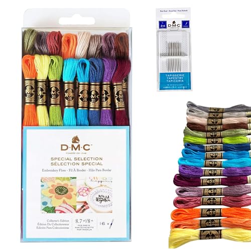 DMC Embroidery Floss Set,Special Selection Pack Bundle with Needles Size24.