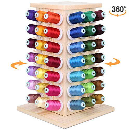 New brothread 93 Spools 360° Fully Rotating Wooden Thread Rack - color: Wood Color-93 Spools(DIY)