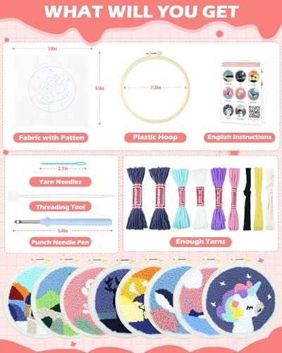 FIVEIZERO Yarn Punch Needle Craft Kit for Beginners,Unicorn Needle Punch Kit - color: Unicorn