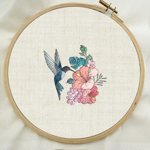 BENECREAT 4Sheets 60Pcs Hibiscus Hummingbird Water Soluble Embroidery, 11.7x8.3inch Stick and Stitch Embroidery Paper Stabilizer Water Soluble Hand Sewing for Shirts, Coats, Bags - color: Hibiscus and Hummingbird