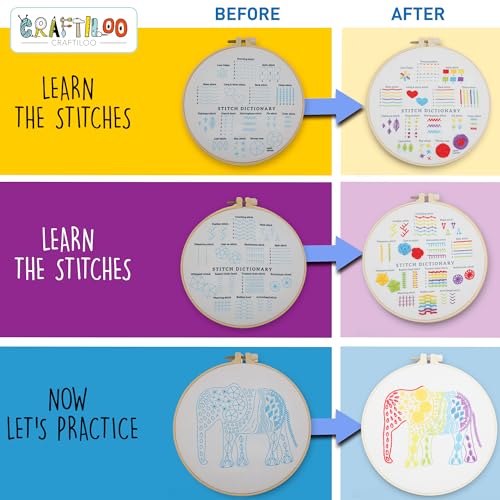 Elephant Embroidery Kit for Beginners - Stamped Cross Stitch, Adults - color: Stitch Dictionary