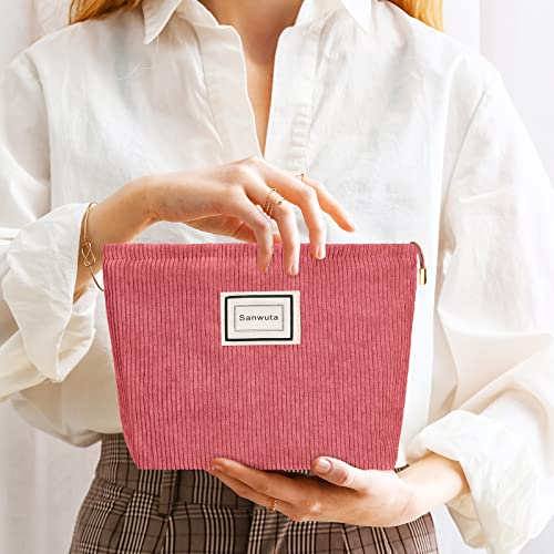 Sanwuta 4 Pack Velvet Corduroy Makeup Bag Zipper Pouch,Red Series,Plaid - color: Red Series