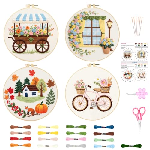 ORIGACH 4 Pack Daily Life Embroidery Kit for Beginners - style: Daily Life