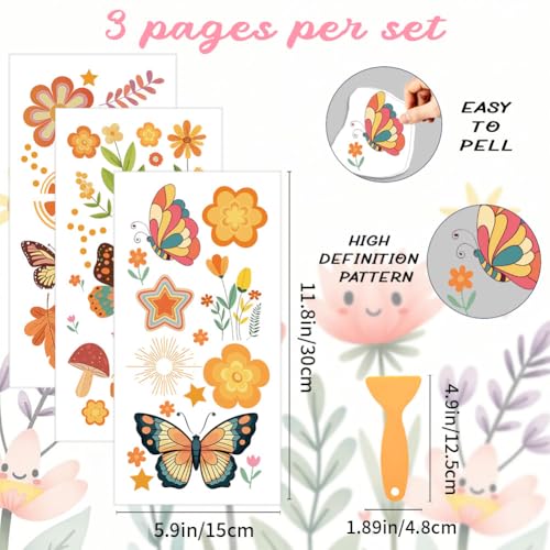 3 Sheets Boho Flowers Rub on Transfers for Crafts and Furniture 12×6inch Vintage Butterfly Floral Furniture Transfer Stickers for Wood Cabinet Dressers Home Decor - style: Boho Flowers Butterfly