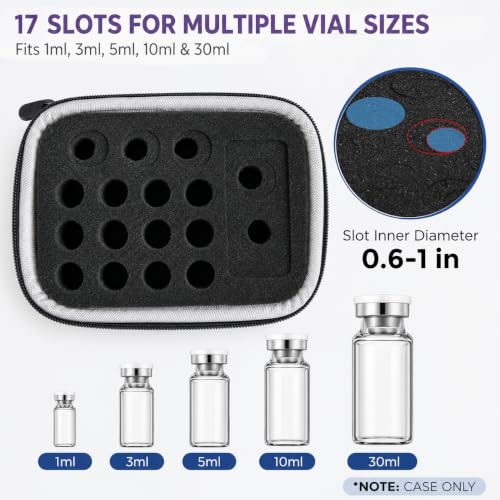 17 Slots Peptide Insulin Vial Hard EVA Travel Case Fits 1ml-30ml Vials - color: Black