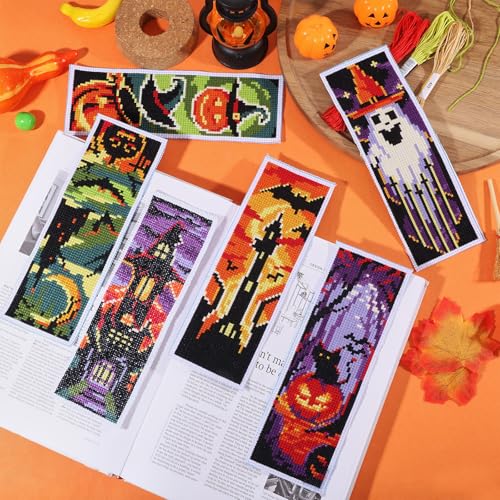 ORIGACH 6 Set Halloween Cross Stitch Bookmark Kit for Beginner - style: Halloween