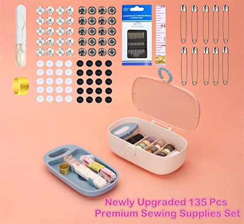 FKOG Portable Sewing Kit Basic, 135 Pcs Travel Sewing Supplies Repair Organizer with Self Threading Needles,Scissors,Measure Tape, Emergency Sewing Accessories for Adults, Beginners & Seniors (Green) - style: Green
