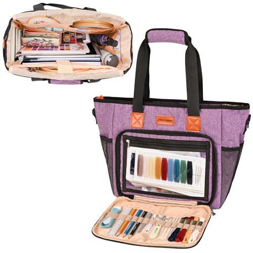 CROTIRAD Embroidery Bag Organizer for Cross Stitch Kits with Shoulder Strap - color: Purple