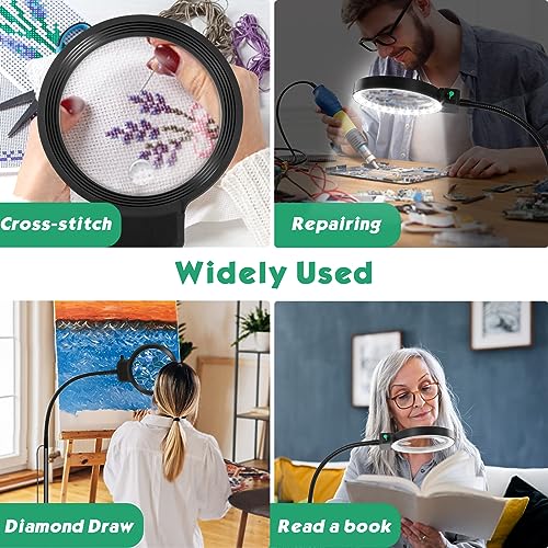 Large 10X Rechargeable Hands Free Magnifying Glass for Reading with Light