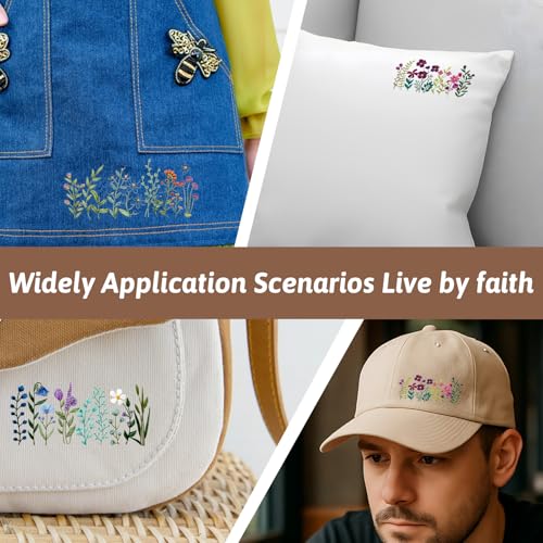 4 Sheets Embroidery Flower Patterns, Stick and Stitch Embroidery Patterns for Hand Sewing, Water Soluble Pre-Printed Flower Embroiderys Transfer for Crafts