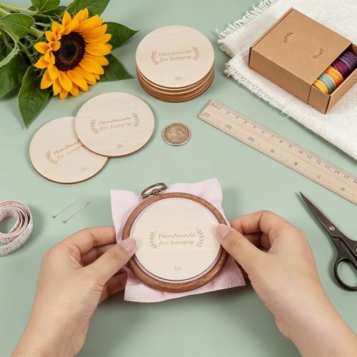 BENECREAT 12 Pack Wooden Embroidery Backing Discs,3inch Wooden Backs for Finishing Embroidery Hoops, Crossing Stitch Hoop for DIY Needlework Projects Sewing Craft - size: 76mm