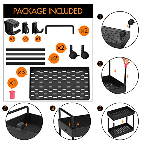 Ronlap 3 Tier Slim Rolling Storage Cart with Wheels Utility Organizer,Black - color: Black
