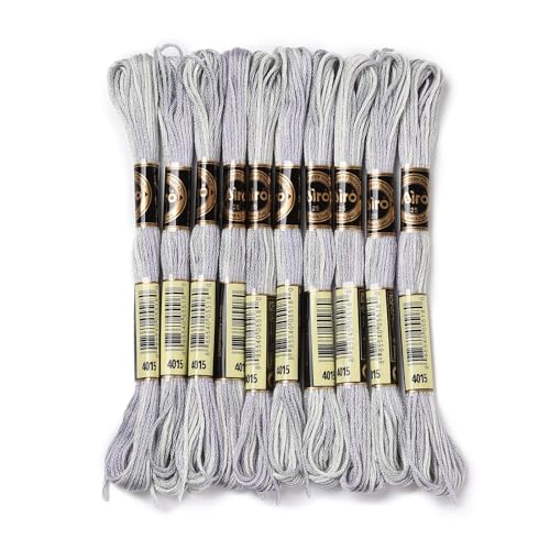 10 Skeins Light Gray 0.5mm 6-Ply Polyester Embroidery Floss Cross Stitch Threads Segment Dyed Gradient for DIY Craft Hand Sewing Knitting DIY Crafts Jewelry Making 8.75 Yards(8m)/Skein - color: Light Gray
