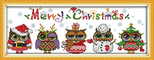 Awesocrafts Cross Stitch Kits, Christmas Owls Easy Patterns Cross Stitching Embroidery Kit Supplies Christmas Gifts, Stamped or Counted (Owls, Stamped) - color: Owls, size: Stamped