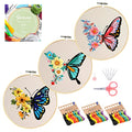 Santune 3 Pack Embroidery Kit for Beginners Adults Cross Stitch Kits with Butterfly Patterns and Instructions,DIY Hand Crafts with 1 Hoop,Threads and 6 Needles - color: Butterfly Series