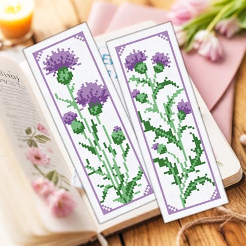 ORIGACH 6 Set Cirsium Cross Stitch Bookmark Kit for Beginner - style: Cirsium